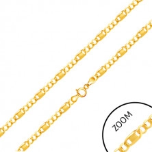 585 yellow gold chain - three oval rings, oblong ring with rectangle, 550 mm