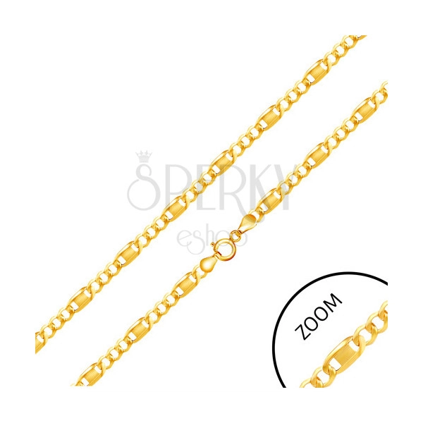 585 yellow gold chain - three oval rings, oblong ring with rectangle, 450 mm