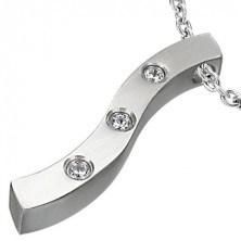 Pendant made of surgical steel, waved strip with three clear zircons