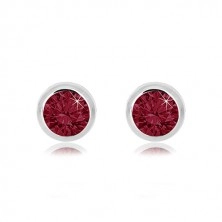 Stud earrings made of 585 gold – a round rubin in a red hue, 3 mm