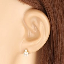 14K gold earrings – shiny ground zircon in a mount, smaller zircon in a mount