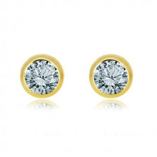 585 yellow gold earrings - natural topaz, light blue hue, stud closure