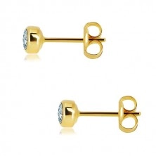585 yellow gold earrings - natural topaz, light blue hue, stud closure