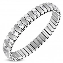 Extensible stainless steel bracelet - matt and shiny heart links, zircons