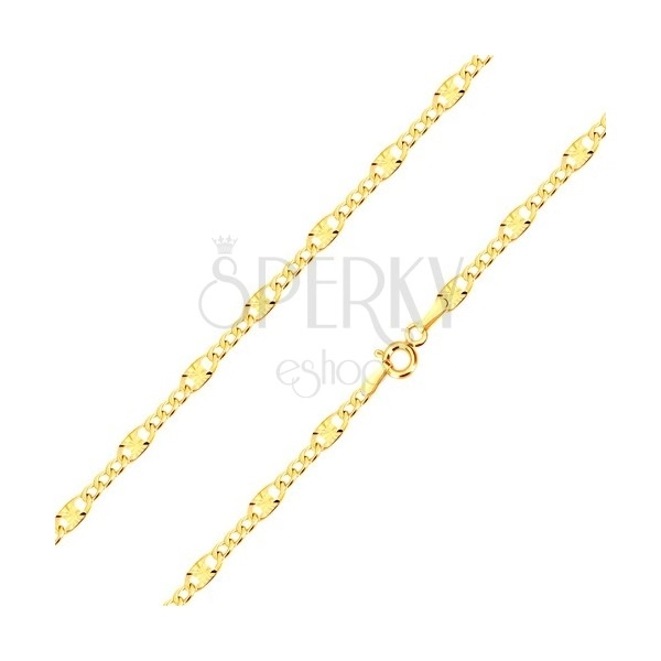 585 yellow gold bracelet - elongated eyelet with radial lines, three oval eyelets, 190 mm