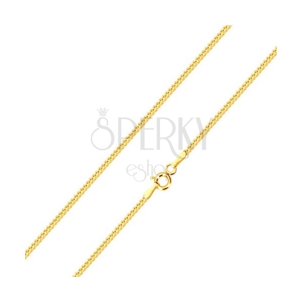 Shiny chain made of 14K yellow gold, line of diagonally connected eyelets, 500 mm