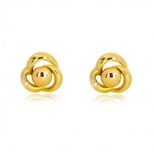 Yellow 375 gold earrings - flower with three petals and ball in the centre