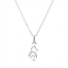 Necklace - cat contour with zircon, chain of oval rings, 925 silver
