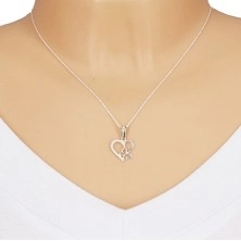 925 silver necklace - fine chain, heart contour and butterfly, zircons