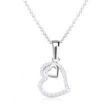 925 silver necklace - irregular heart contour with zircons, heart