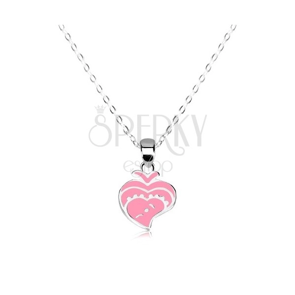 925 silver necklace - glossy chain, fish decorated with pink glaze