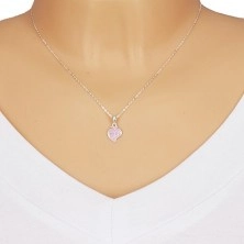 925 silver necklace - glossy chain, fish decorated with pink glaze