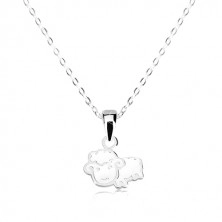 925 silver necklace - sheep with white glaze, glittery chain