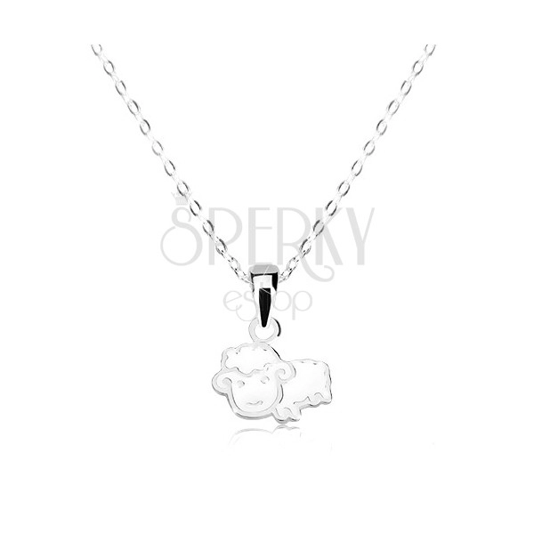 925 silver necklace - sheep with white glaze, glittery chain