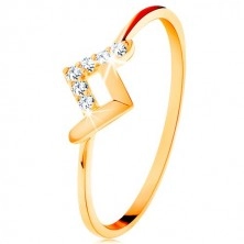 Sparkly ring made of yellow 9K gold - shiny and zircon bent lines