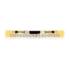 Ring made of yellow 9K gold - strips of black glaze, clear zircon line