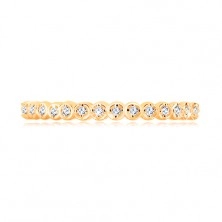 375 gold ring - clear round zircons around the whole perimeter, wavy edges