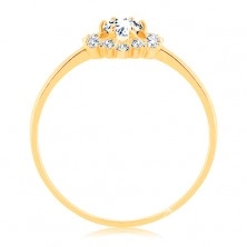 Ring made of yellow 9K gold - clear zircon sun, glossy narrow shoulders