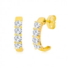 Yellow 9K gold studs - semi-circles with clear round zircons