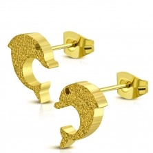 Steel earrings of gold colour - Sandblasted Spiral Dolphin 