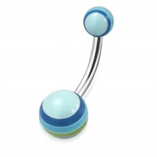 Belly piercing - light blue balls with multicoloured stripes