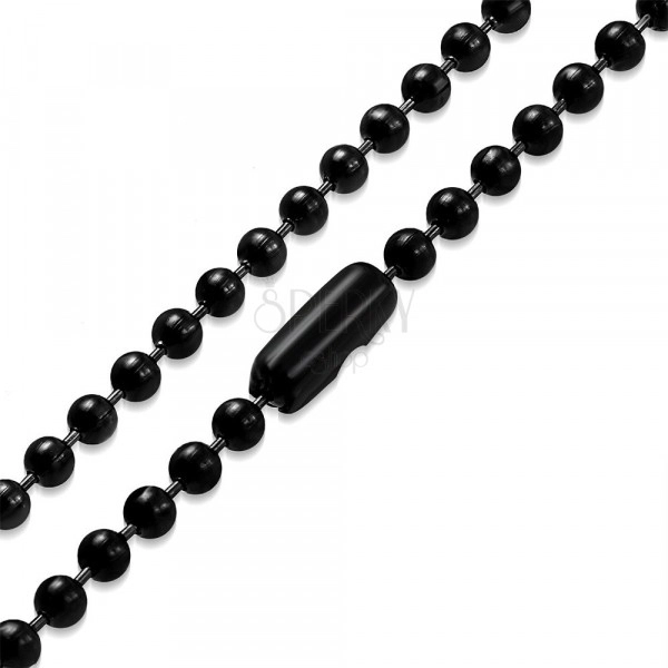 Steel chain of black colour - balls seperated with short prongs, 2,5 mm