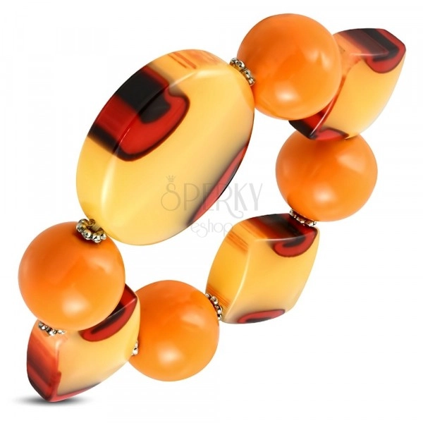 Elastic bracelet - orange balls, milk glass with orange touch, eyes