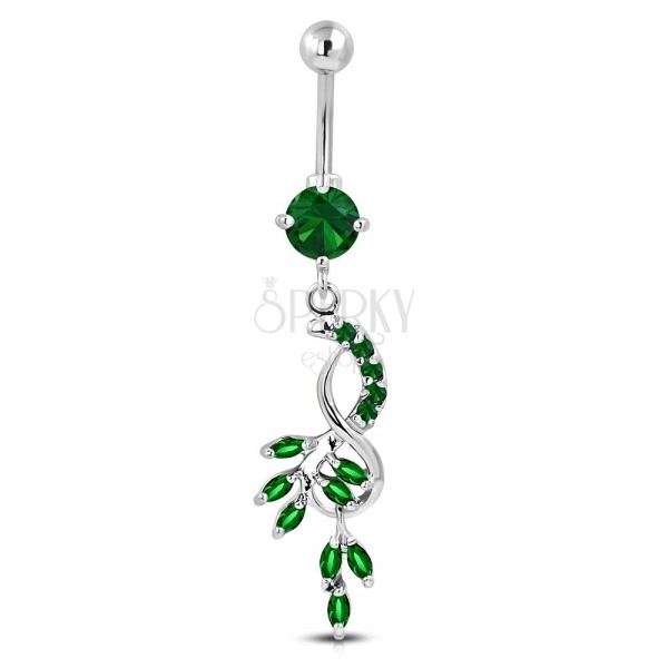 Belly steel piercing - bunch of grapes, hanging eight, zircons of emerald green colour zirkóny