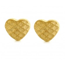 Steel earrings of gold colour - symmetric sand heart, grid, studs