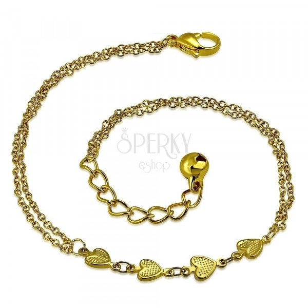 Stainless steel bracelet of gold colour - heart row, jingle bell
