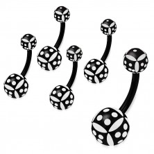 Belly piercing made of acryl - balls, black-white die