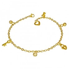 Steel bracelet in gold hue - beads, lock and key