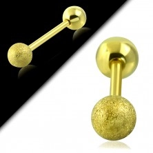Steel tragus piercing - smooth and sanding ball of gold colour, 16 mm