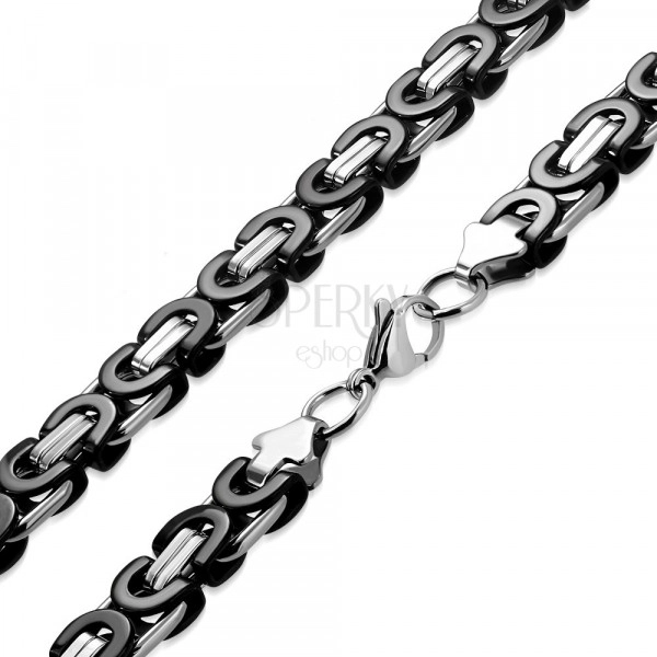 Stainless steel two-colour chain - byzant motif, 9 mm