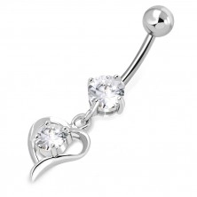 Stainless steel belly piercing - heart ribbon with glittery zircon