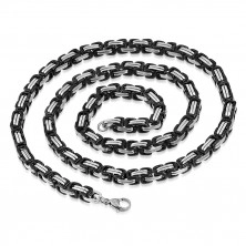 Steel chain of black-silver colour - byzant motif, double eyes, 5 mm