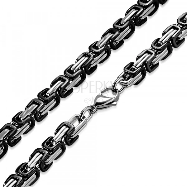 Steel chain of black-silver colour - byzant motif, double eyes, 5 mm