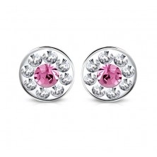 Steel earrings - flower with Swarovski® components, pink zircon, 7 mm