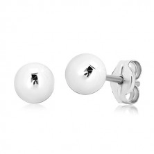 White 375 gold earrings - simple ball, glossy surface, 5 mm