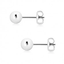 White 375 gold earrings - simple ball, glossy surface, 5 mm