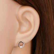 White 585 gold earrings - glossy circles, glittery round zircons, studs