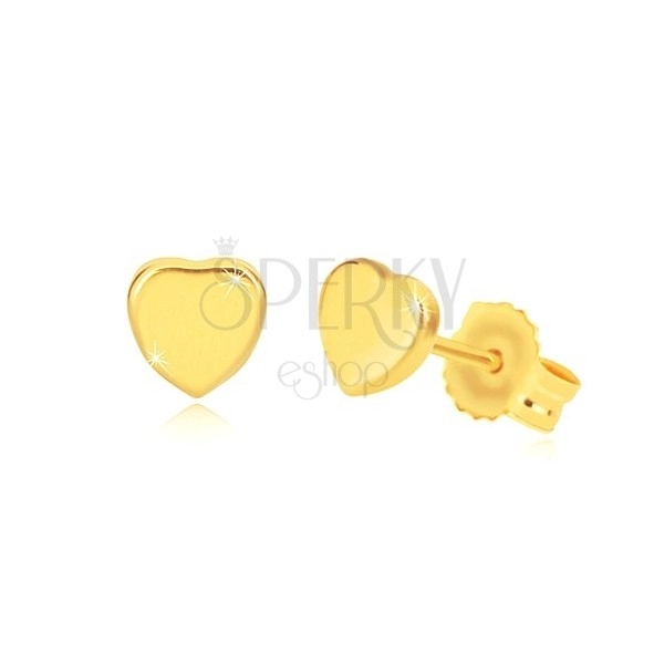 Yellow 14K gold earrings - glossy symmetric heart, studs