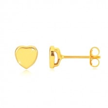 Yellow 14K gold earrings - glossy symmetric heart, studs