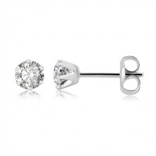 375 white gold earrings - glittery zircon gripped with six prongs, 4 mm