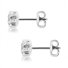White 375 gold earrings - cut round zircons gripped with six prongs, 5 mm