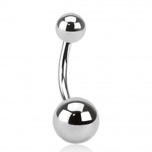 Belly steel piercing of silver colour - simple balls, 1,2 mm