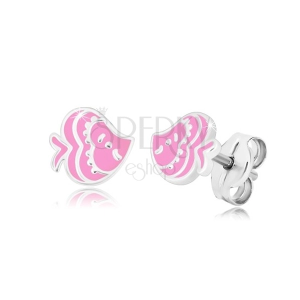 Earrings with animal motif - fish with glaze of pink colour, 925 silver