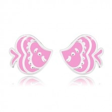 Earrings with animal motif - fish with glaze of pink colour, 925 silver