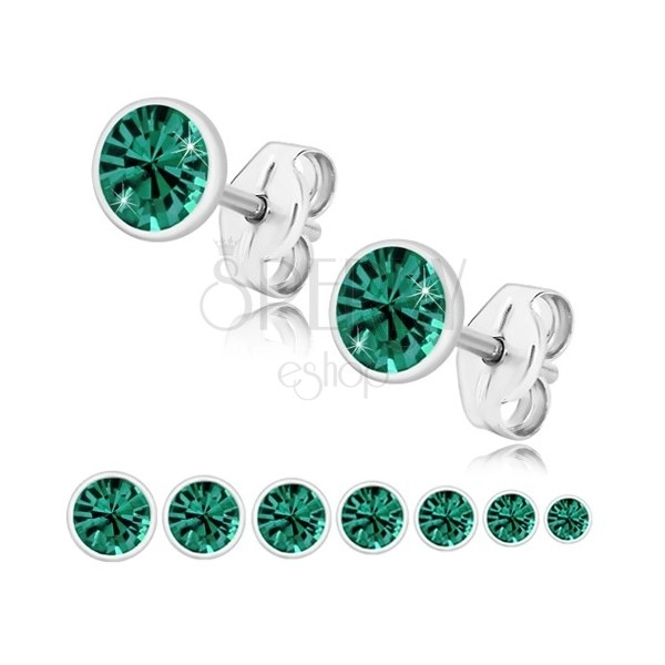 925 silver earrings - emerald-green zircon in glossy holder, studs