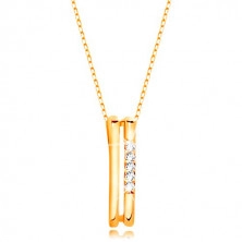 Yellow 375 gold necklace - thin chain, narrow pendant shaped as letter "U"